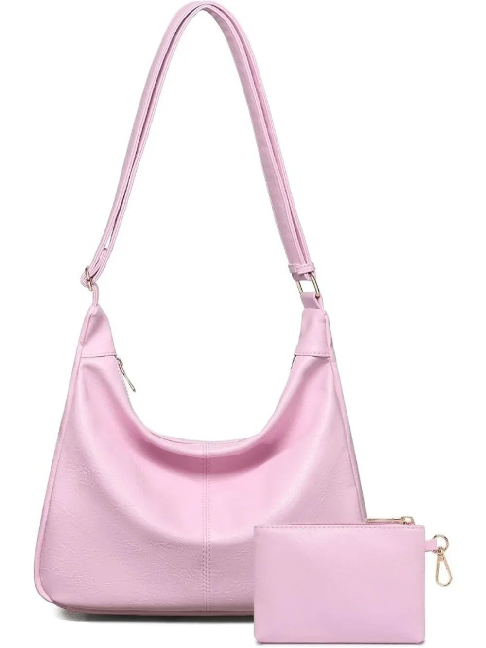 Soft Vegan Leather Slouchy Hobo Bag with Mini Purse - Trendy Fall Crossbody Tote